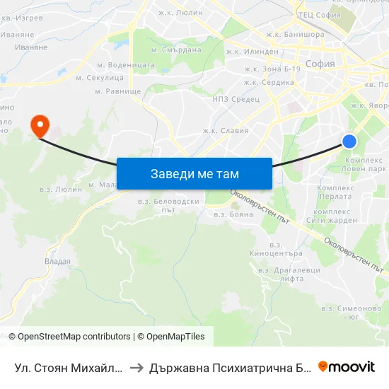 Ул. Стоян Михайловски / Stoyan Mihaylovski St. (2191) to Държавна Психиатрична Болница За Лечение На Наркомании И Алкохолизъм map