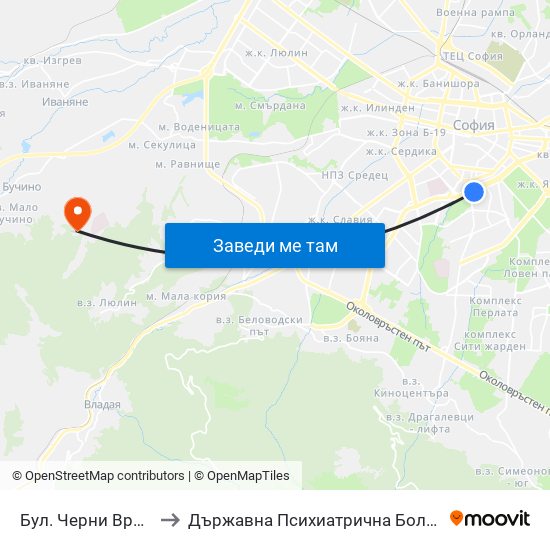 Бул. Черни Връх / Cherni Vrah Blvd. (0398) to Държавна Психиатрична Болница За Лечение На Наркомании И Алкохолизъм map