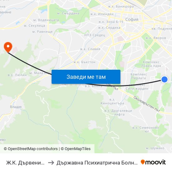 Ж.К. Дървеница / Darvenitsa Qr. (0800) to Държавна Психиатрична Болница За Лечение На Наркомании И Алкохолизъм map