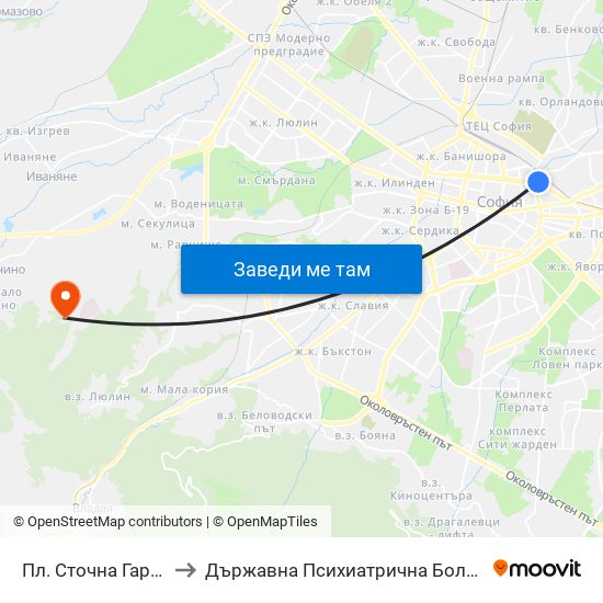 Пл. Сточна Гара / Stochna Gara Sq. (1316) to Държавна Психиатрична Болница За Лечение На Наркомании И Алкохолизъм map