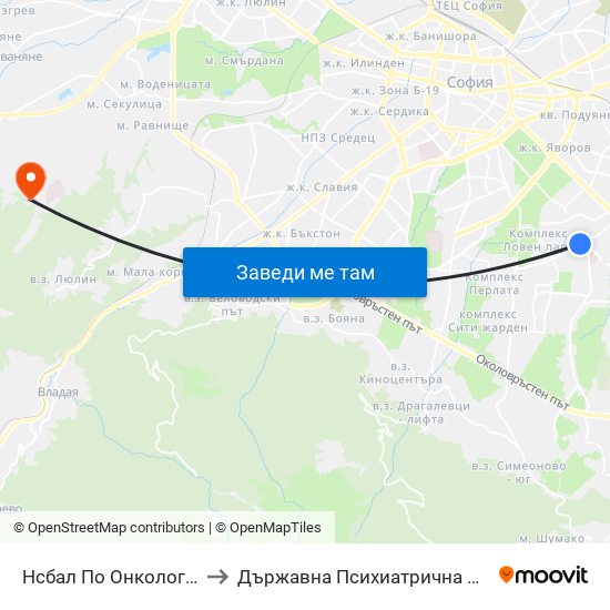 Нсбал По Онкология / National Oncology Hospital (2542) to Държавна Психиатрична Болница За Лечение На Наркомании И Алкохолизъм map