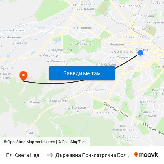 Пл. Света Неделя / St. Nedelya Sq. (1308) to Държавна Психиатрична Болница За Лечение На Наркомании И Алкохолизъм map