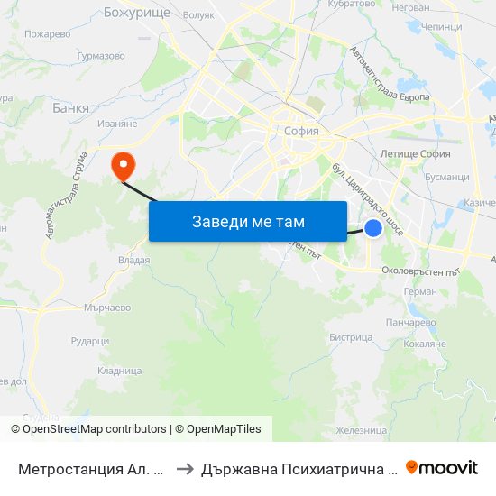 Метростанция Ал. Малинов / Al. Malinov Metro Station (0170) to Държавна Психиатрична Болница За Лечение На Наркомании И Алкохолизъм map