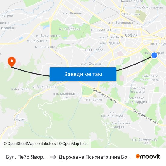 Бул. Пейо Яворов / Peyo Yavorov Blvd. (0073) to Държавна Психиатрична Болница За Лечение На Наркомании И Алкохолизъм map