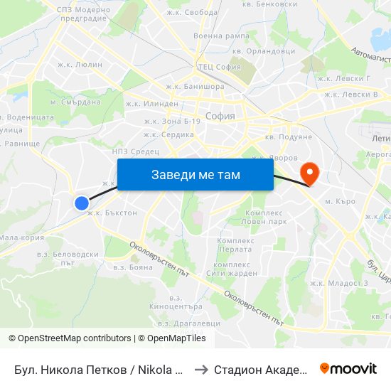 Бул. Никола Петков / Nikola Petkov Blvd. (0350) to Стадион Академик-Плиска map
