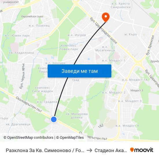 Разклона За Кв. Симеоново / Fork Road To Simeonovo Qr. (1459) to Стадион Академик-Плиска map