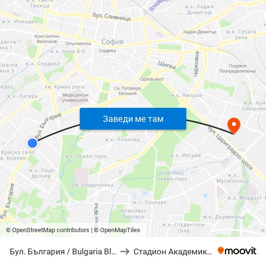 Бул. България / Bulgaria Blvd. (0290) to Стадион Академик-Плиска map