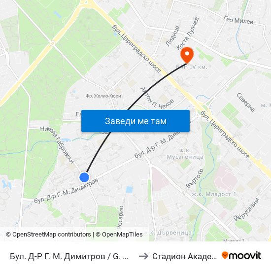 Бул. Д-Р Г. М. Димитров / G. M. Dimitrov Blvd. (0317) to Стадион Академик-Плиска map