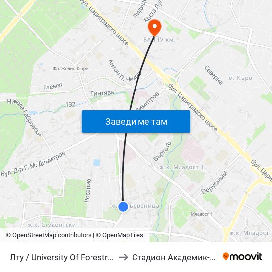 Лту / University Of Forestry (0617) to Стадион Академик-Плиска map