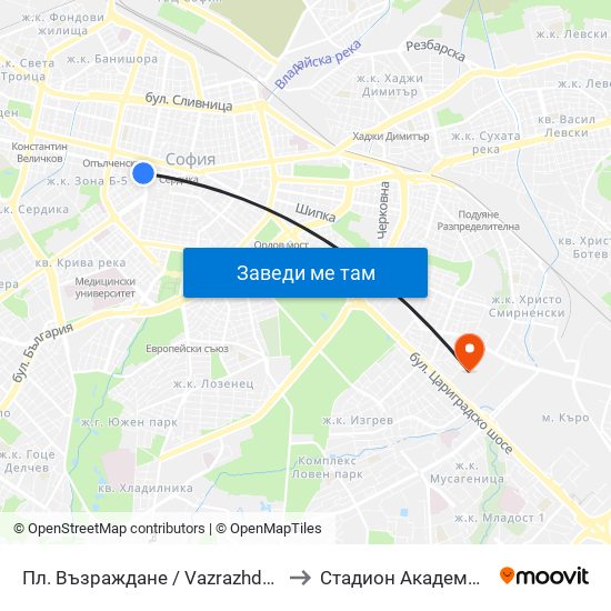 Пл. Възраждане / Vazrazhdane Sq. (1269) to Стадион Академик-Плиска map