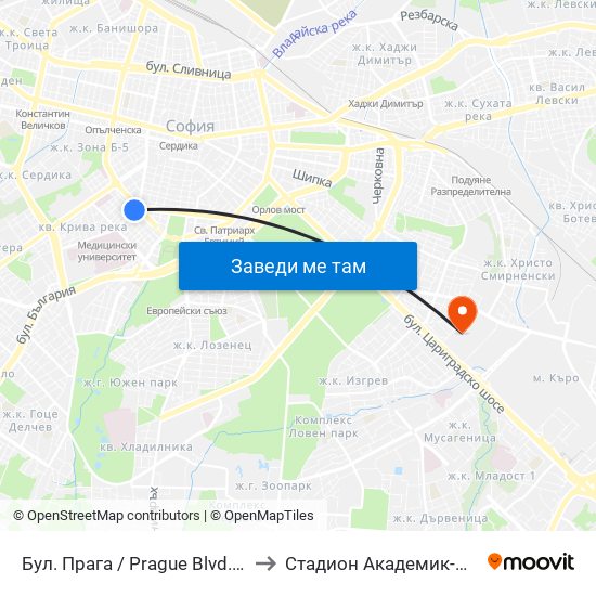 Бул. Прага / Prague Blvd. (0366) to Стадион Академик-Плиска map
