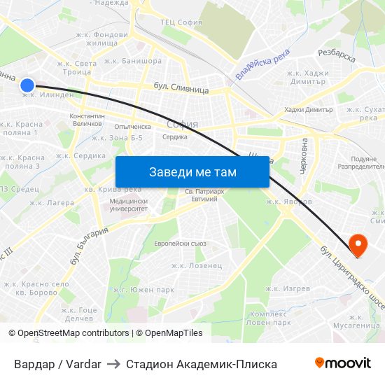 Вардар / Vardar to Стадион Академик-Плиска map