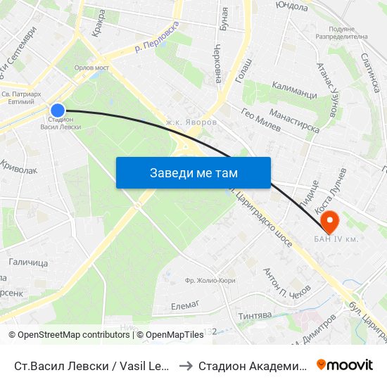 Ст.Васил Левски / Vasil Levski Stadium to Стадион Академик-Плиска map