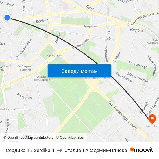 Сердика II / Serdika II to Стадион Академик-Плиска map