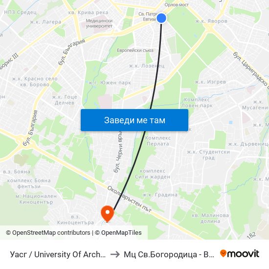 Уасг / University Of Architecture (0386) to Мц Св.Богородица - Възвестителка map