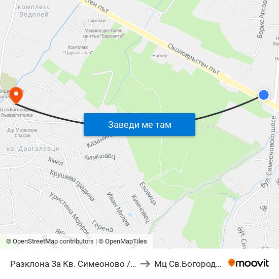 Разклона За Кв. Симеоново / Fork Road To Simeonovo Qr. (1458) to Мц Св.Богородица - Възвестителка map