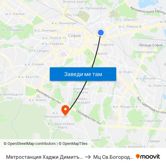 Метростанция Хаджи Димитър / Hadzhi Dimitar Metro Station (0303) to Мц Св.Богородица - Възвестителка map