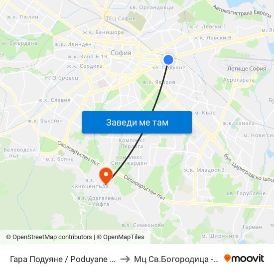 Гара Подуяне / Poduyane Train Station (0468) to Мц Св.Богородица - Възвестителка map