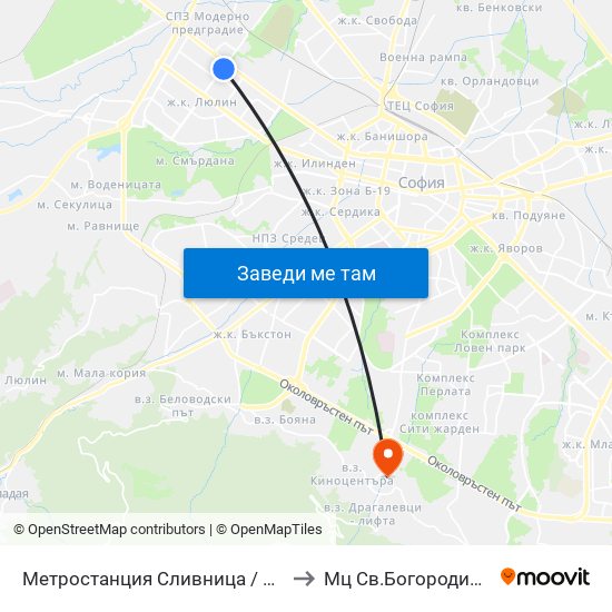 Метростанция Сливница / Slivnitsa Metro Station (1063) to Мц Св.Богородица - Възвестителка map