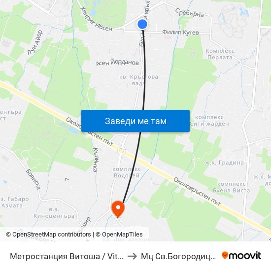 Метростанция Витоша / Vitosha Metro Station (2756) to Мц Св.Богородица - Възвестителка map
