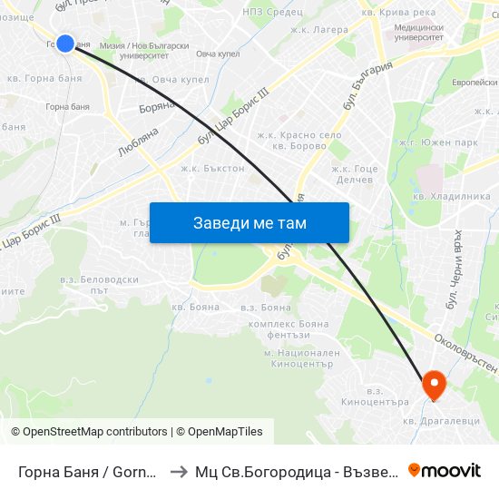 Горна Баня / Gorna Banya to Мц Св.Богородица - Възвестителка map