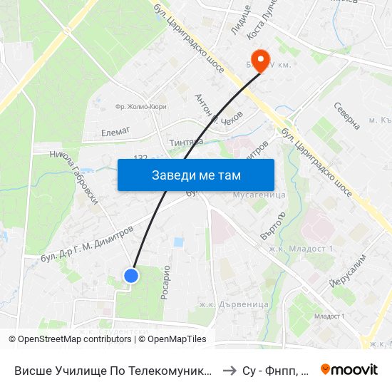 Висше Училище По Телекомуникации / University Of Telecommunications And Post (1396) to Су - Фнпп, Специалност Музика map