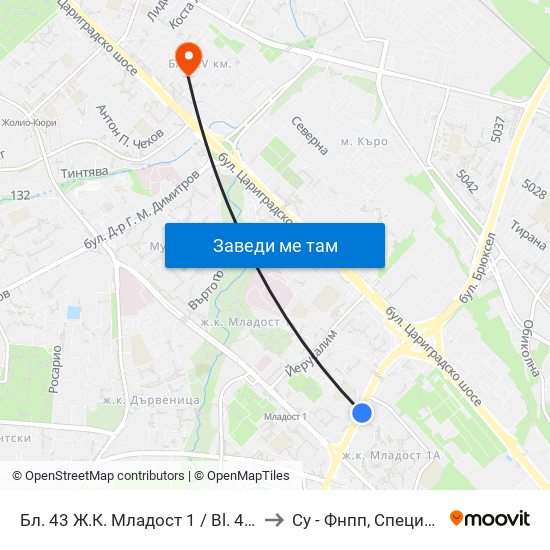 Бл. 43 Ж.К. Младост 1 / Bl. 43, Mladost 1 Qr. (0218) to Су - Фнпп, Специалност Музика map