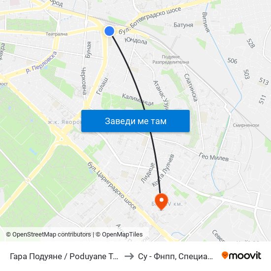 Гара Подуяне / Poduyane Train Station (0466) to Су - Фнпп, Специалност Музика map