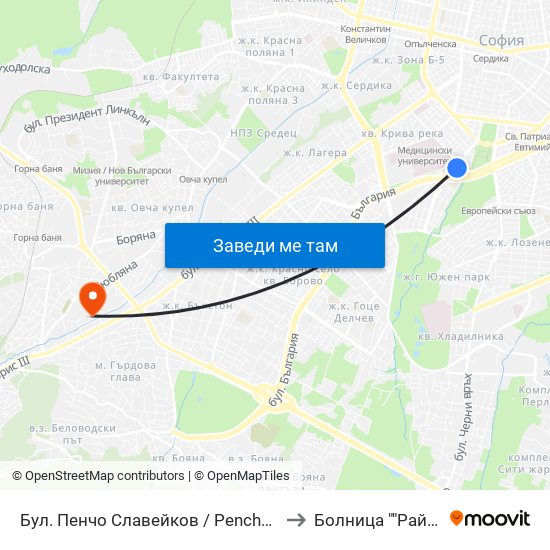 Бул. Пенчо Славейков / Pencho Slaveykov Blvd. (0356) to Болница ""Райна Княгиня"" map