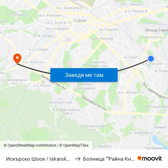 Искърско Шосе / Iskarsko Shosse to Болница ""Райна Княгиня"" map