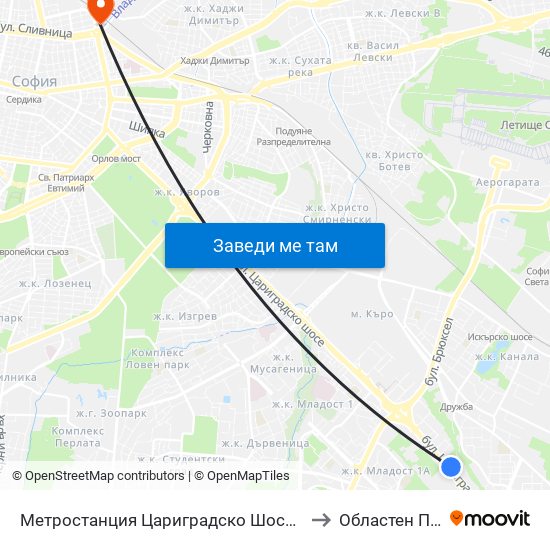 Метростанция Цариградско Шосе / Tsarigradsko Shosse Metro Station (1016) to Областен Психо-Диспансер map