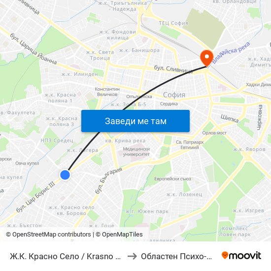 Ж.К. Красно Село / Krasno Selo Qr. (0638) to Областен Психо-Диспансер map