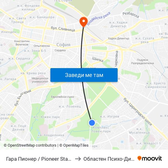 Гара Пионер / Pioneer Station (0465) to Областен Психо-Диспансер map