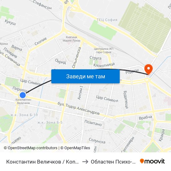 Константин Величков / Konstantin Velichkov to Областен Психо-Диспансер map