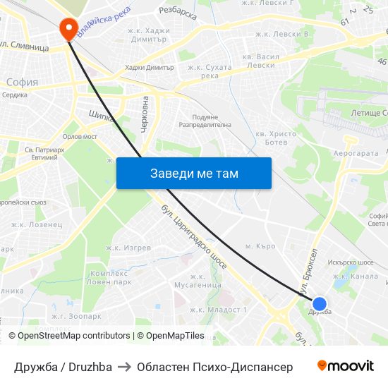 Дружба / Druzhba to Областен Психо-Диспансер map