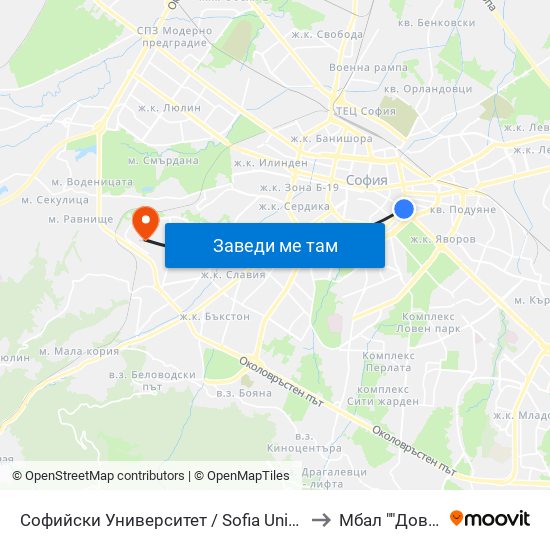 Софийски Университет / Sofia University (1700) to Мбал ""Доверие"" map