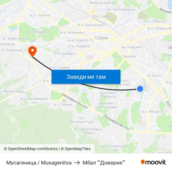 Мусагеница /  Musagenitsa to Мбал ""Доверие"" map