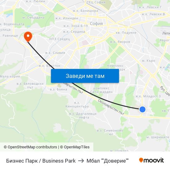 Бизнес Парк / Business Park to Мбал ""Доверие"" map