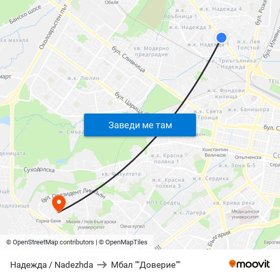 Надежда / Nadezhda to Мбал ""Доверие"" map