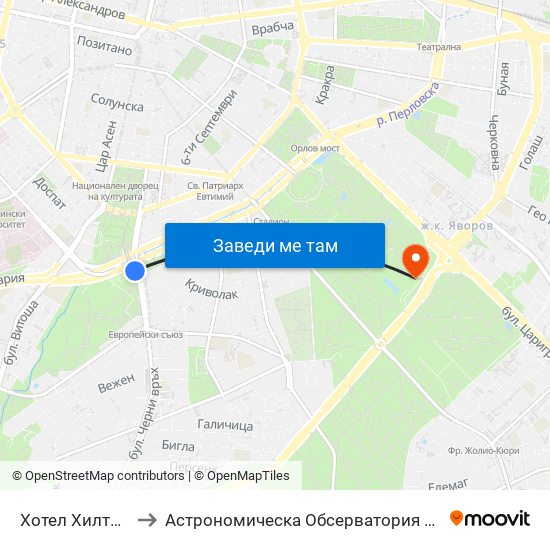 Хотел Хилтън / Hilton Hotel (0397) to Астрономическа Обсерватория На Софийския Университет ""Св. Климент Охридски"" map