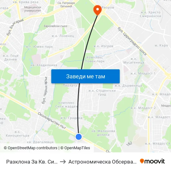 Разклона За Кв. Симеоново / Fork Road To Simeonovo Qr. (1459) to Астрономическа Обсерватория На Софийския Университет ""Св. Климент Охридски"" map