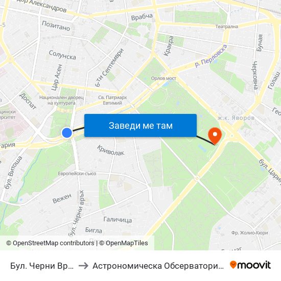 Бул. Черни Връх / Cherni Vrah Blvd. (0395) to Астрономическа Обсерватория На Софийския Университет ""Св. Климент Охридски"" map