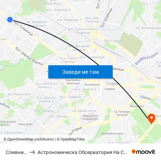 Сливница / Slivnitsa to Астрономическа Обсерватория На Софийския Университет ""Св. Климент Охридски"" map