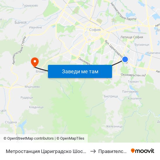 Метростанция Цариградско Шосе / Tsarigradsko Shosse Metro Station (1016) to Правителствен Санаториум map