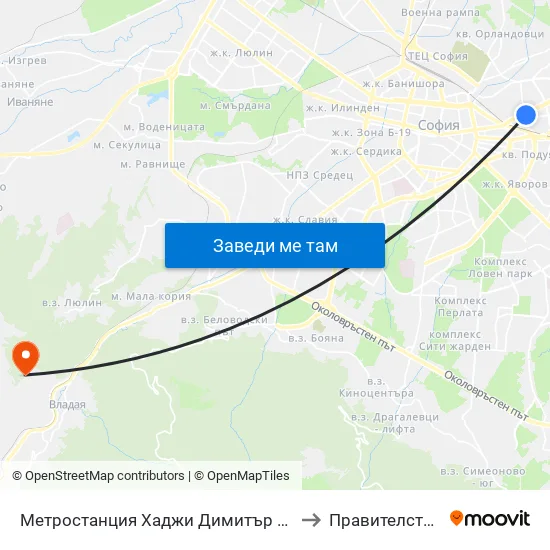 Метростанция Хаджи Димитър / Hadzhi Dimitar Metro Station (0303) to Правителствен Санаториум map