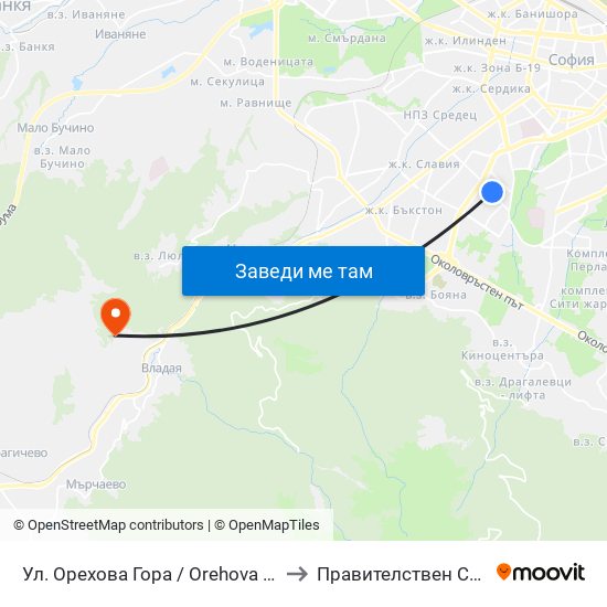 Ул. Орехова Гора / Orehova Gora St. (2089) to Правителствен Санаториум map