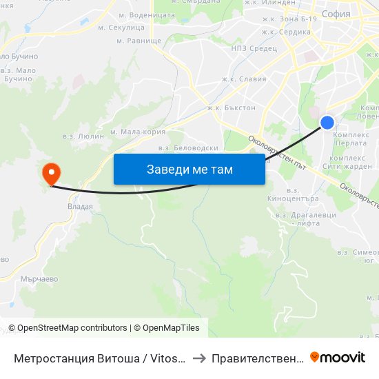 Метростанция Витоша / Vitosha Metro Station (0909) to Правителствен Санаториум map