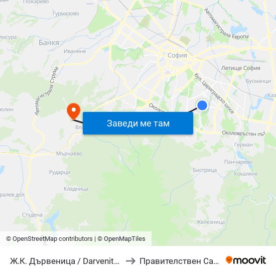 Ж.К. Дървеница / Darvenitsa Qr. (0801) to Правителствен Санаториум map