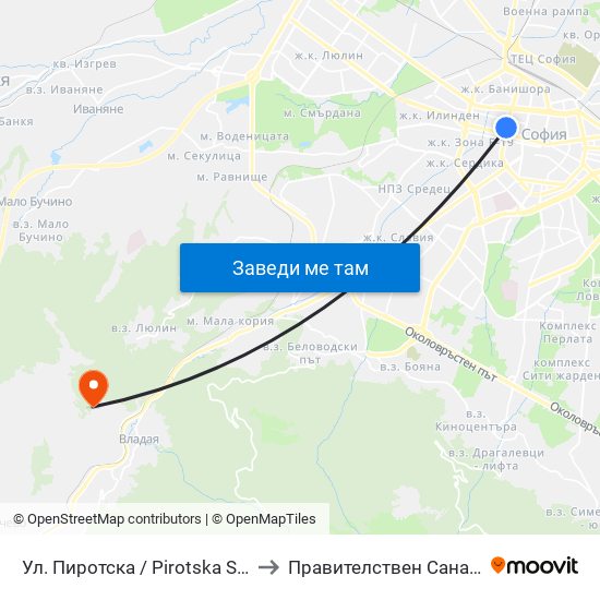 Ул. Пиротска / Pirotska St. (2111) to Правителствен Санаториум map