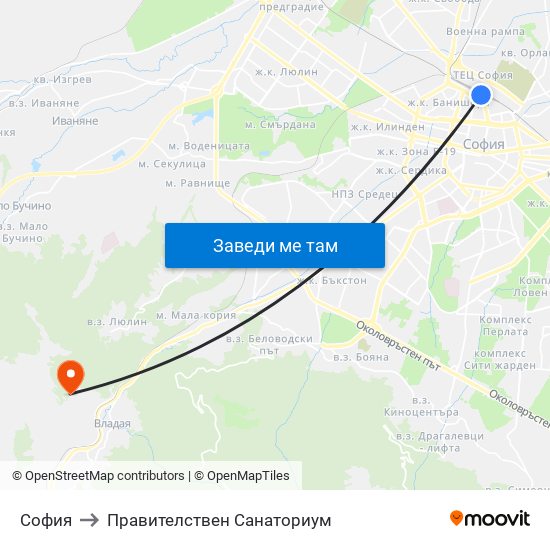 София to Правителствен Санаториум map